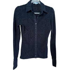 Anne Fontaine Black Lace Button Front Blouse Shirt Women Size 38 Small